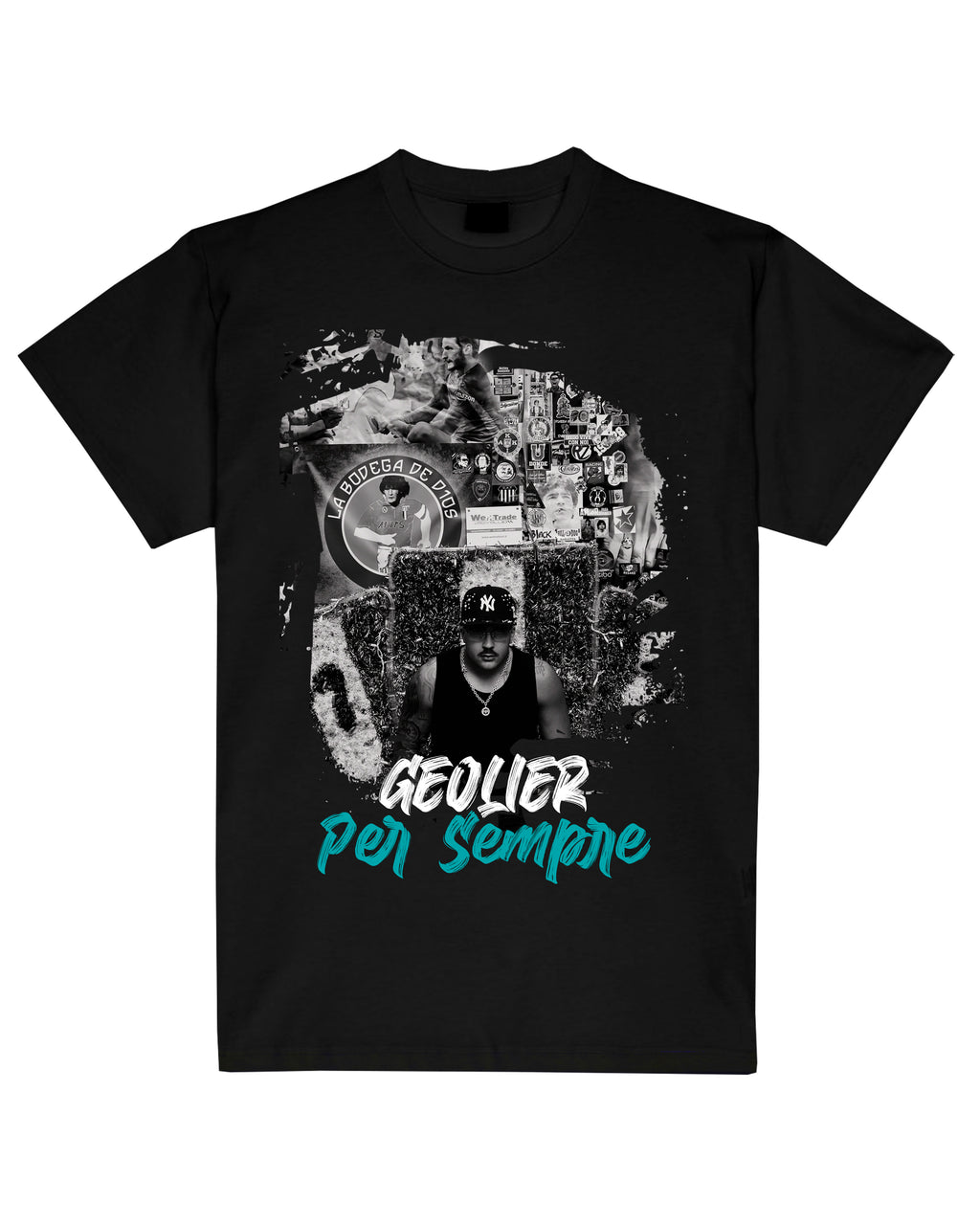 T-Shirt Ufficiale GEOLIER 'Stelle' | Colore Nero Unisex | Frase 'Si Te Ne Vaje Me Ne Veng' Cu' Te' E Logo Retro | 100% Cotone 180 G/m²